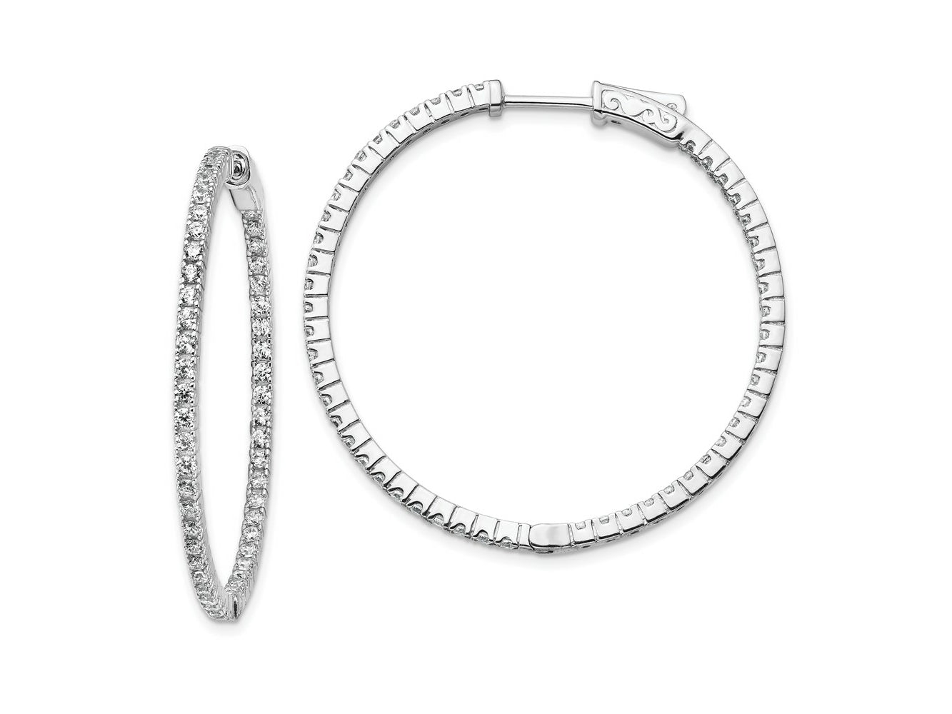 FJC Finejewelers 925 Sterling Silver Rhodium Plated CZ In and Out Hinged Hoop Earrings 36 x 37 mm