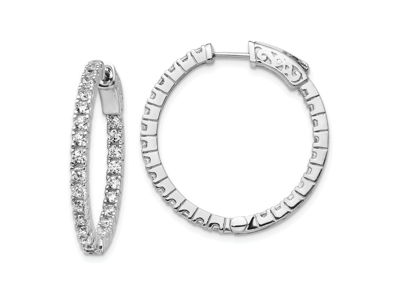 FJC Finejewelers 925 Sterling Silver Rhodium Plated CZ In and Out Hinged Hoop Earrings 26 x 26 mm