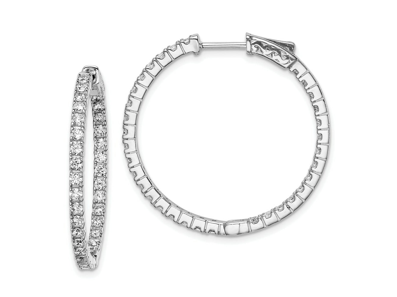 FJC Finejewelers 925 Sterling Silver Rhodium Plated CZ In and Out Hinged Hoop Earrings 30 x 31 mm