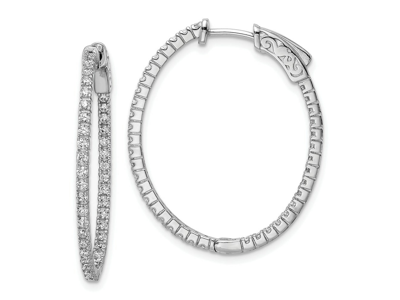 FJC Finejewelers 925 Sterling Silver Rhodium Plated CZ Hinged Oval Hoop Earrings 30 x 25 mm