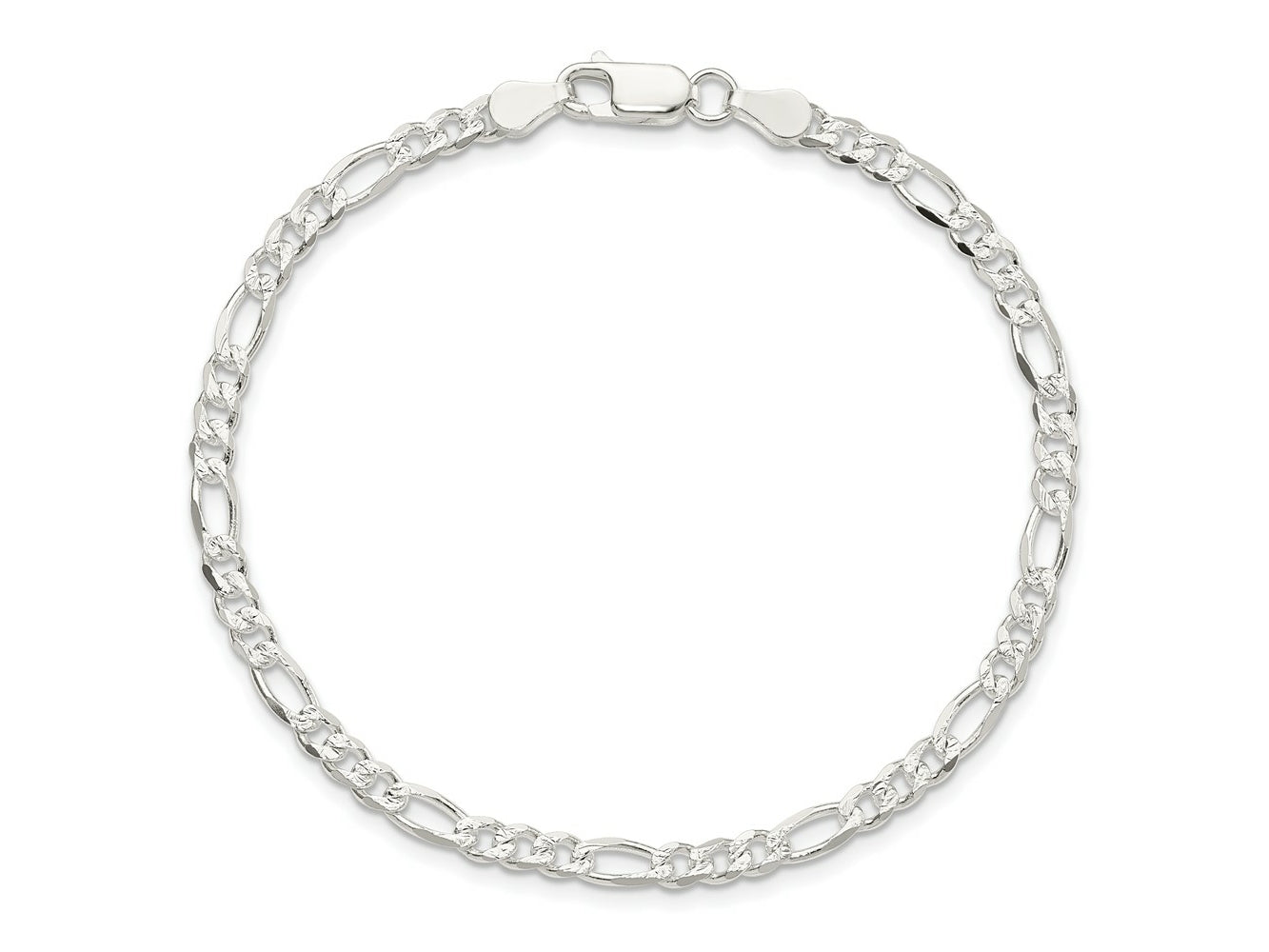 FJC Finejewelers 925 Sterling Silver Pavé Flat Figaro Bracelet Chain 8 Inches x 4 mm