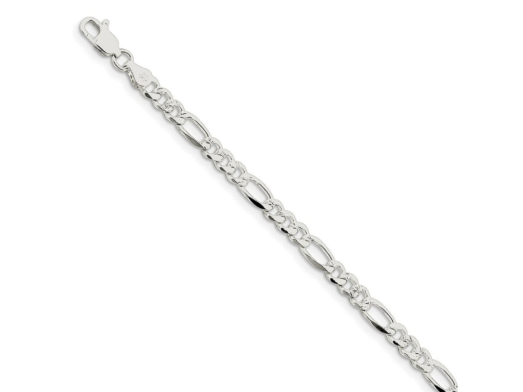 FJC Finejewelers 925 Sterling Silver Pavé Flat Figaro Bracelet Chain 7 Inches x 4.75 mm