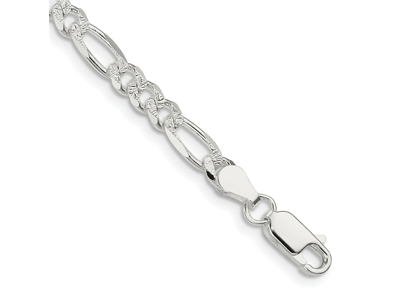 FJC Finejewelers 925 Sterling Silver Pavé Flat Figaro Bracelet Chain 8 Inches x 4.75 mm