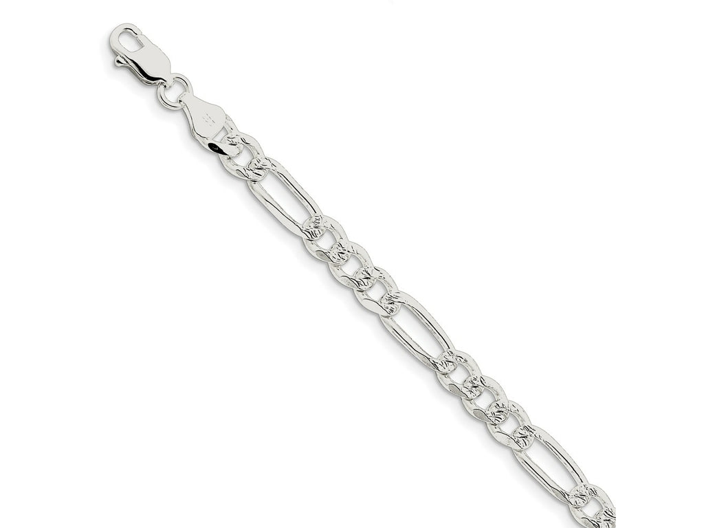 FJC Finejewelers 925 Sterling Silver Pavé Flat Figaro Bracelet Chain 7 Inches x 7 mm