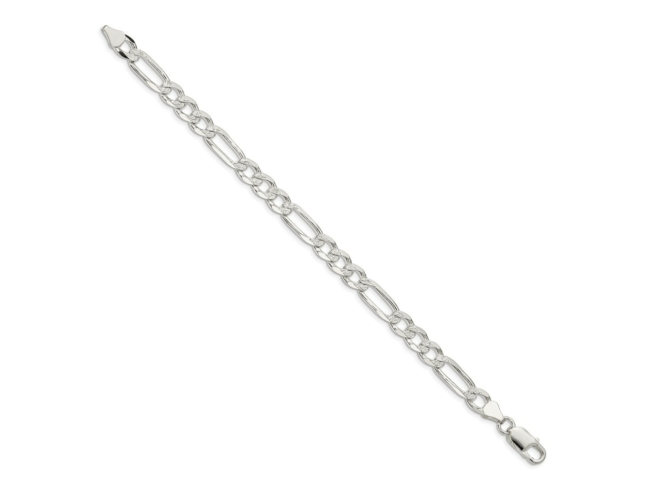 FJC Finejewelers 925 Sterling Silver Pavé Flat Figaro Bracelet Chain 8 Inches x 7 mm