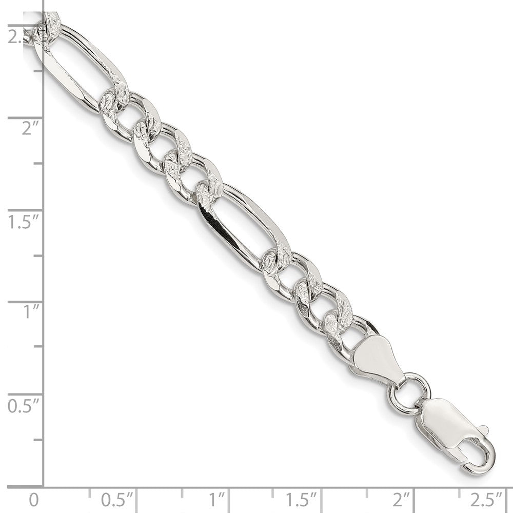 FJC Finejewelers 925 Sterling Silver Pavé Flat Figaro Bracelet Chain 8 Inches x 7.25 mm
