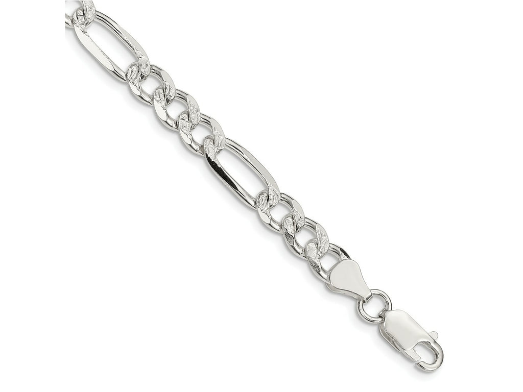 FJC Finejewelers 925 Sterling Silver Pavé Flat Figaro Bracelet Chain 8 Inches x 7.25 mm