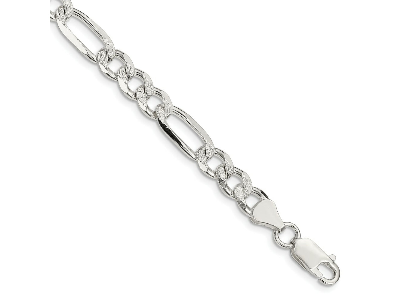 FJC Finejewelers 925 Sterling Silver Pavé Flat Figaro Bracelet Chain 8 Inches x 7.25 mm