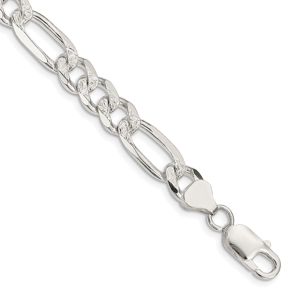 FJC Finejewelers 925 Sterling Silver Pavé Flat Figaro Bracelet Chain 8 Inches x 8 mm