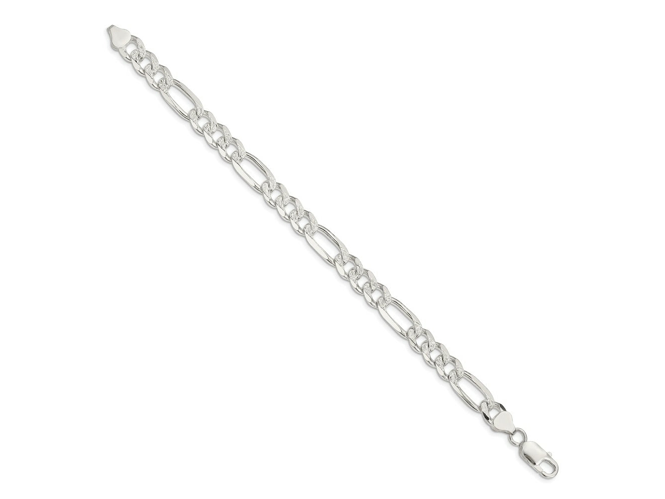 FJC Finejewelers 925 Sterling Silver Pavé Flat Figaro Bracelet Chain 8 Inches x 8 mm