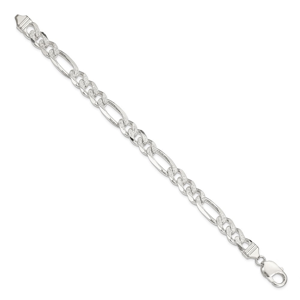 FJC Finejewelers 925 Sterling Silver Pavé Flat Figaro Bracelet Chain 8 Inches x 9.5 mm