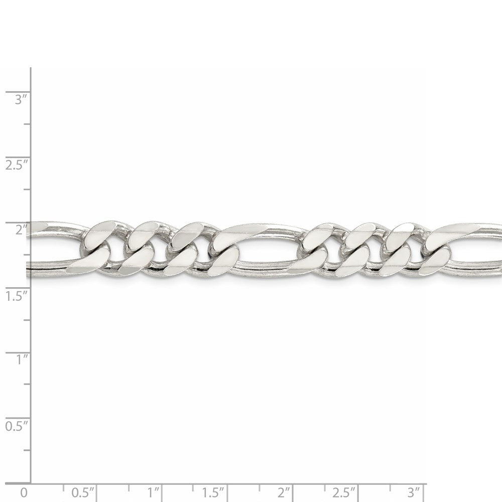 FJC Finejewelers 925 Sterling Silver Pavé Flat Figaro Chain 24 Inches x 10.5 mm