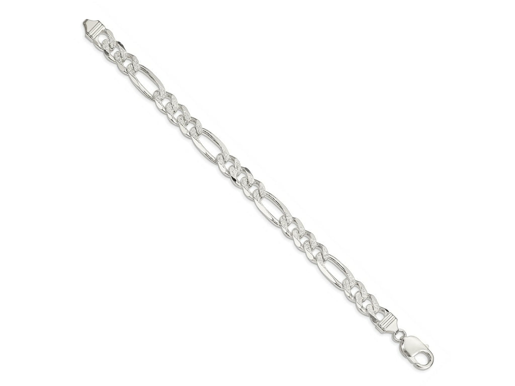 FJC Finejewelers 925 Sterling Silver Pavé Flat Figaro Bracelet Chain 8 Inches x 10.5 mm