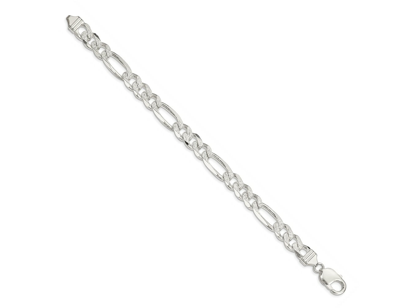 FJC Finejewelers 925 Sterling Silver Pavé Flat Figaro Bracelet Chain 8 Inches x 10.5 mm