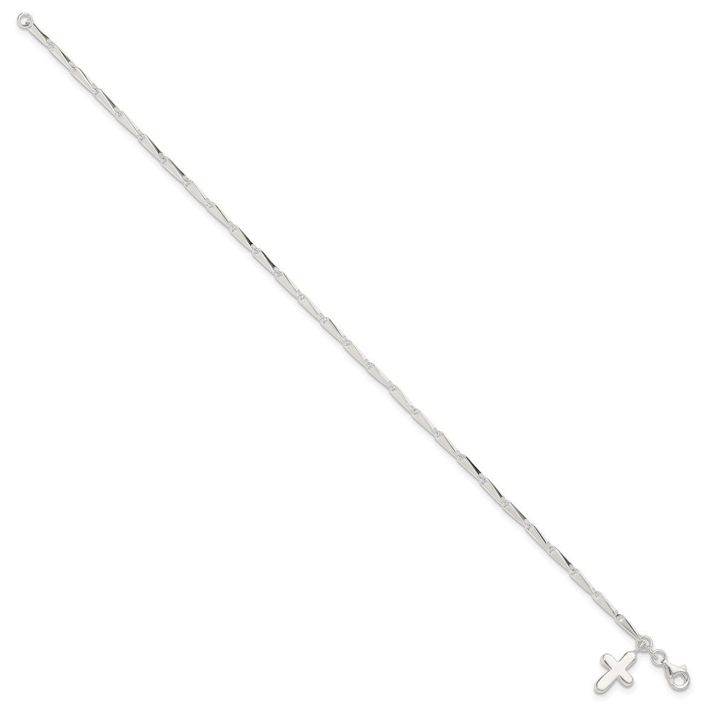 FJC Finejewelers 925 Sterling Silver 9 in Solid Polished Cross on Fancy Link Anklet 9 Inches x 9 mm