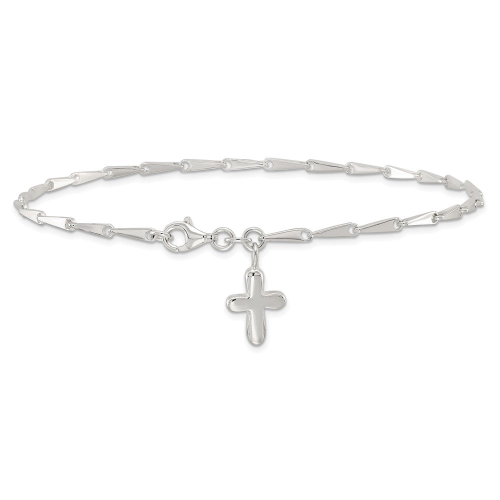 FJC Finejewelers 925 Sterling Silver 9 in Solid Polished Cross on Fancy Link Anklet 9 Inches x 9 mm