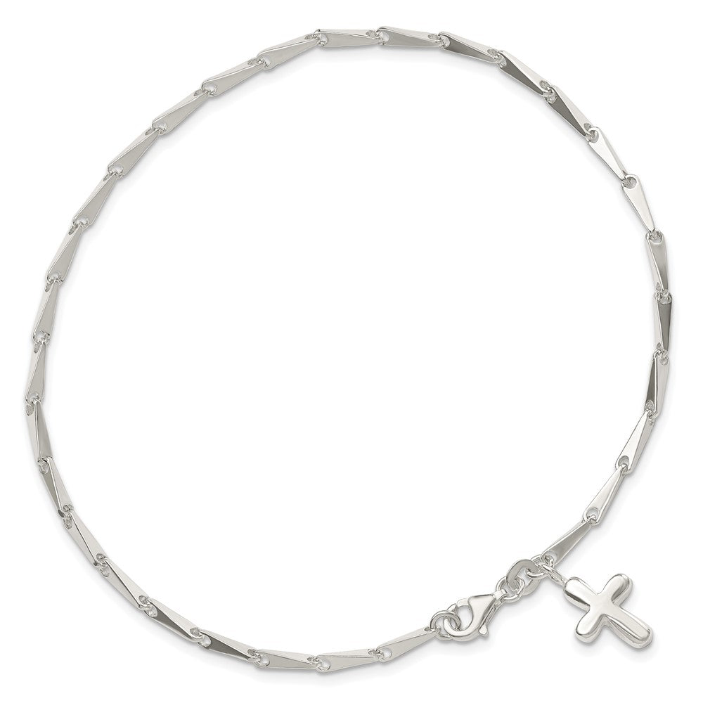FJC Finejewelers 925 Sterling Silver 9 in Solid Polished Cross on Fancy Link Anklet 9 Inches x 9 mm