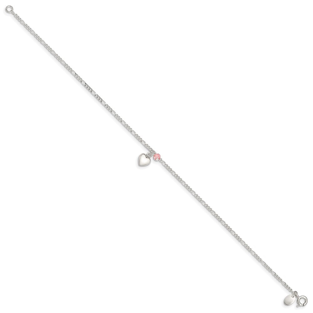 FJC Finejewelers 925 Sterling Silver Cherry Quartz Dangling Hearts on Figaro Link Anklet 9 Inches