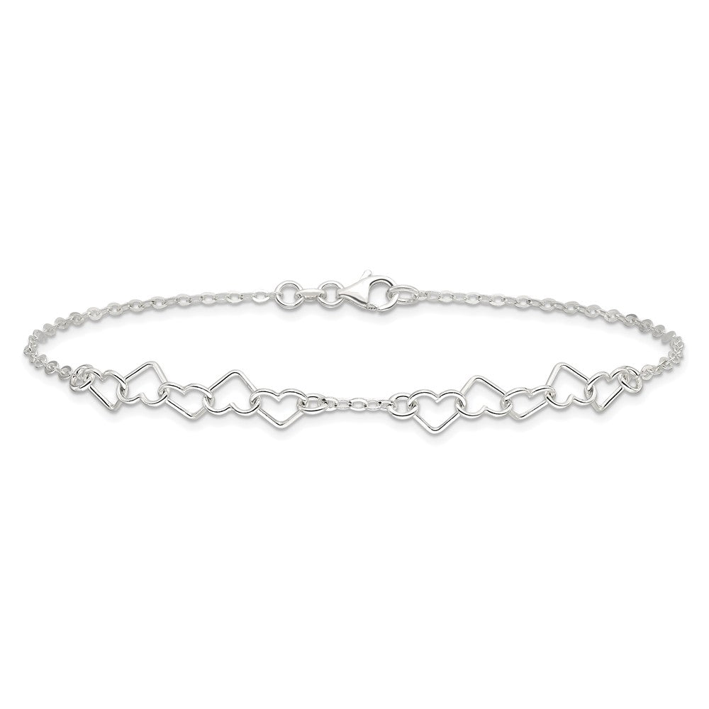 FJC Finejewelers 925 Sterling Silver Hand Made 9inch Polished Fancy Heart Link Anklet 9 Inches