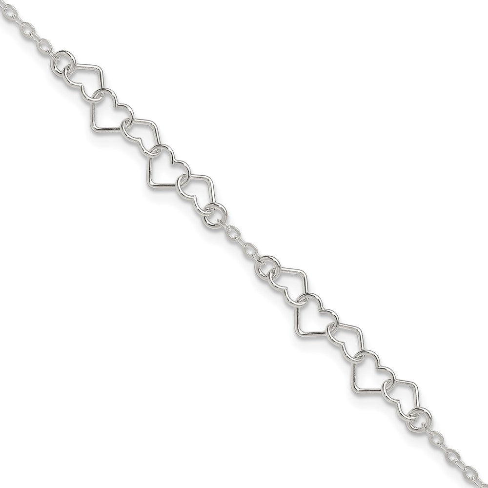 FJC Finejewelers 925 Sterling Silver Hand Made 9inch Polished Fancy Heart Link Anklet 9 Inches