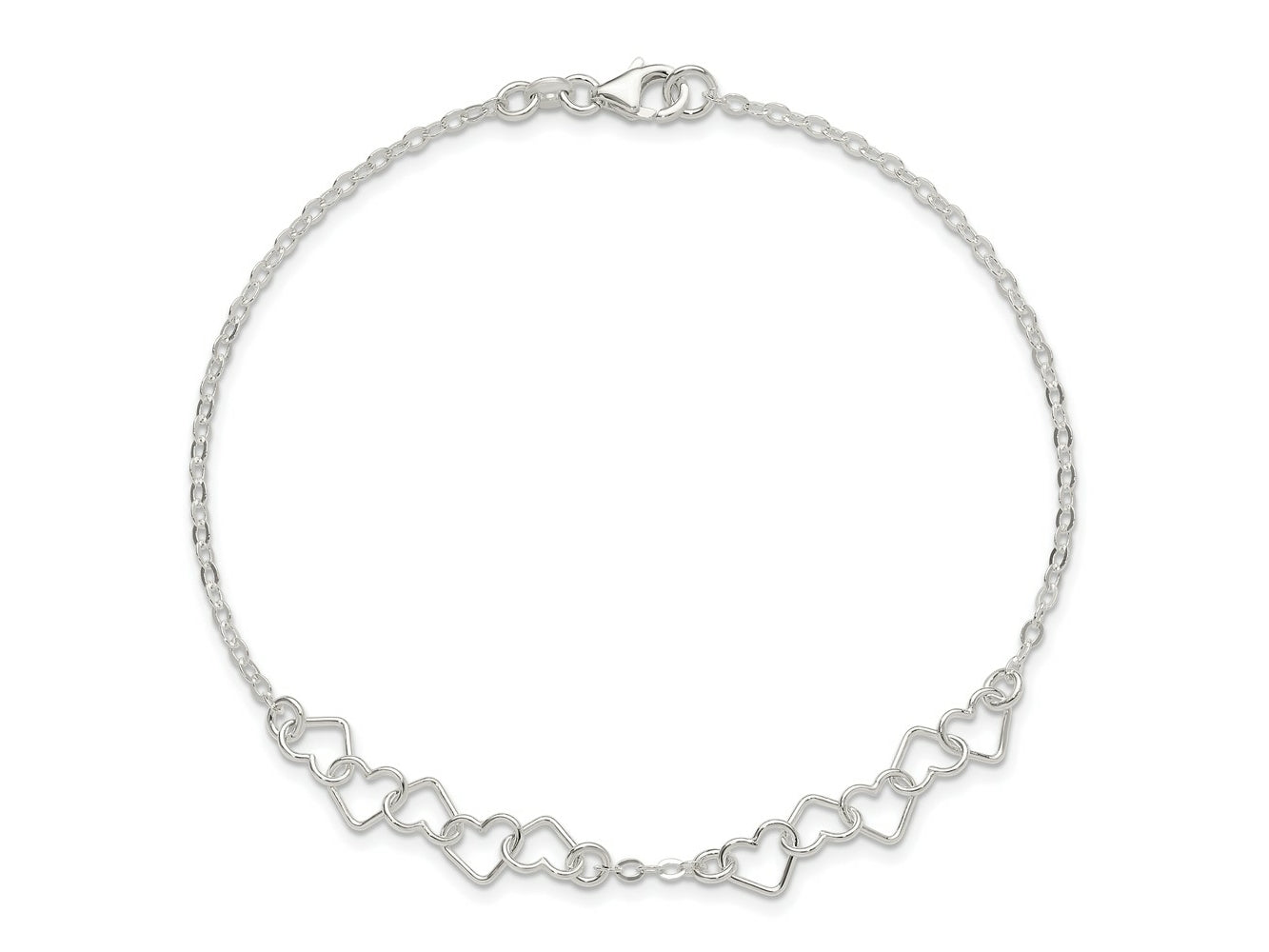 FJC Finejewelers 925 Sterling Silver Hand Made 9inch Polished Fancy Heart Link Anklet 9 Inches