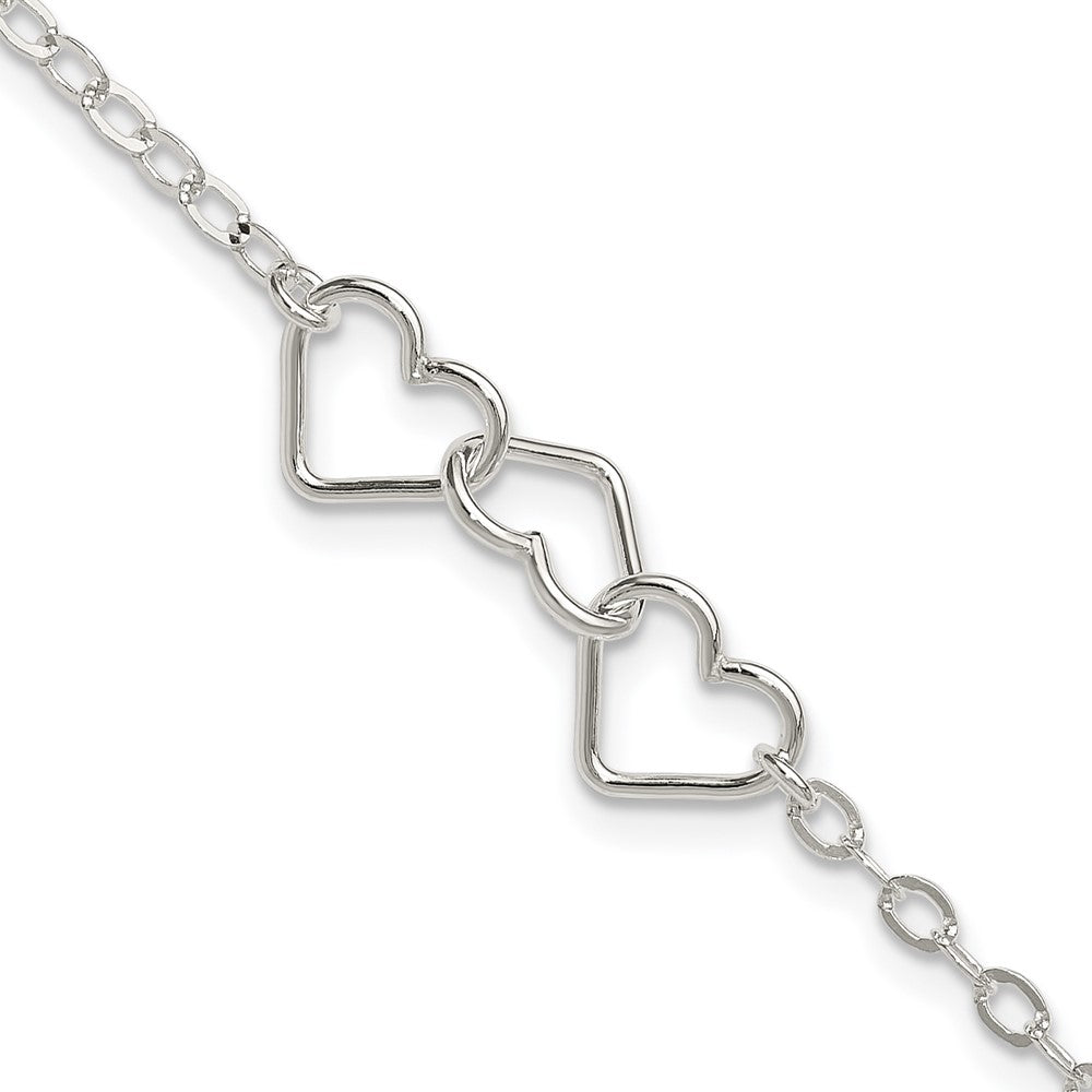 FJC Finejewelers 925 Sterling Silver Hand Made 9inch Solid Polished Fancy Heart Link Anklet 9 Inches