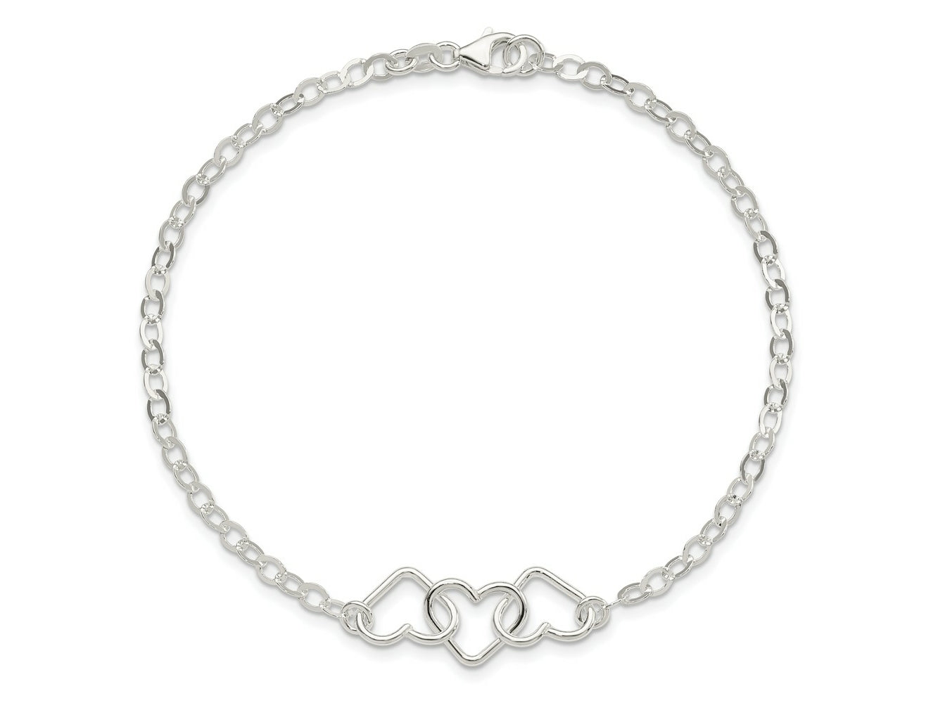 FJC Finejewelers 925 Sterling Silver Hand Made 9inch Solid Polished Fancy Heart Link Anklet 9 Inches