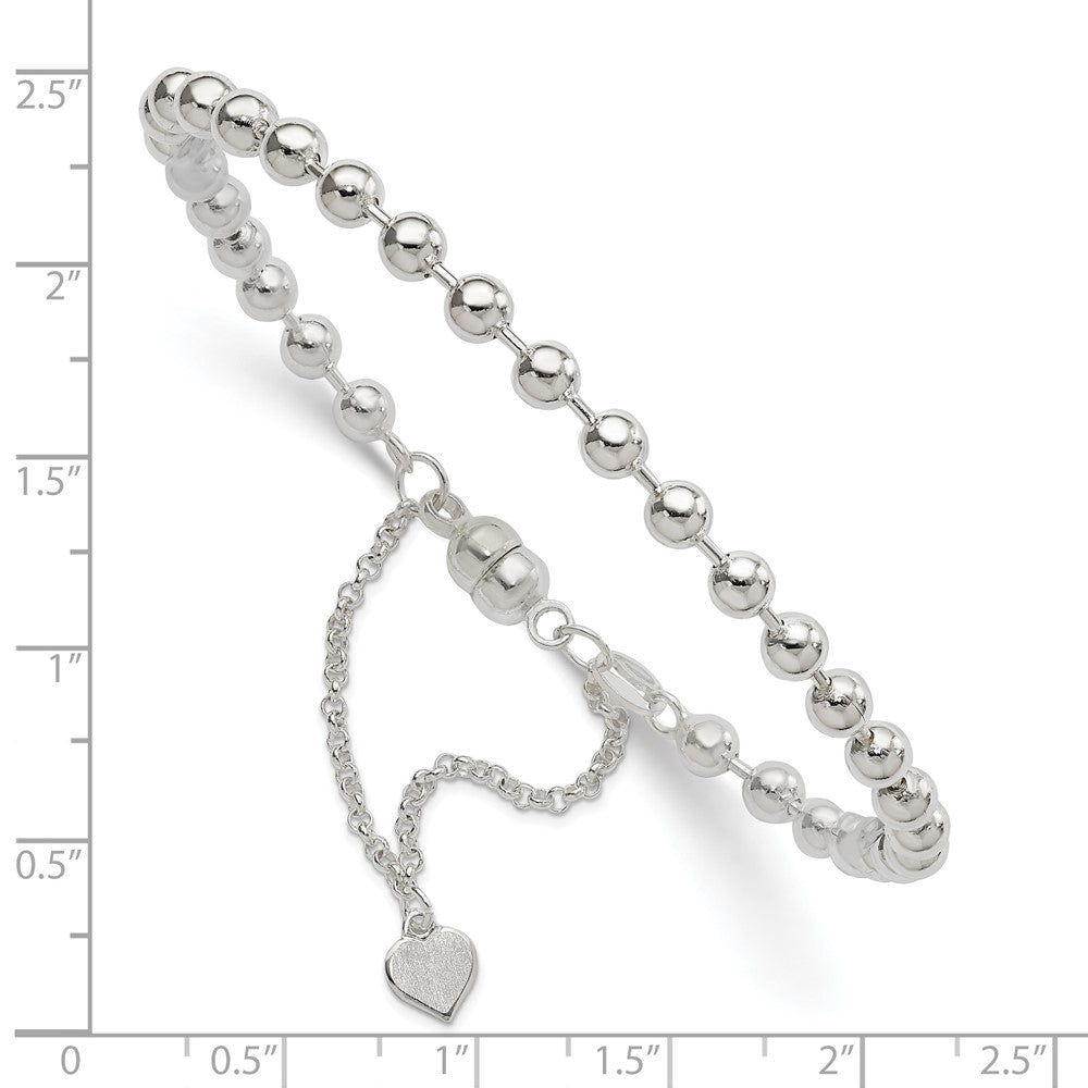 FJC Finejewelers 925 Sterling Silver Ball Beaded Dangling Heart Bracelet 7.5 Inches