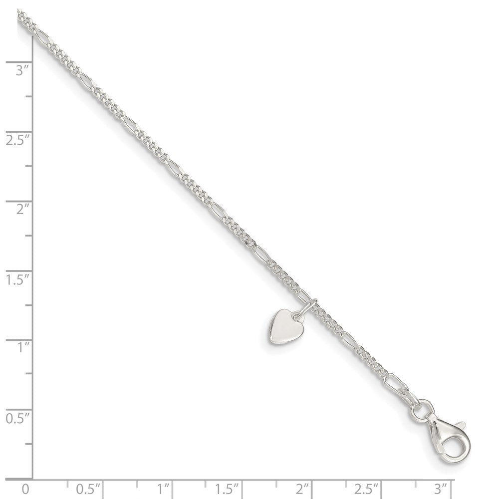 FJC Finejewelers 925 Sterling Silver Figaro Heart Dangle Anklet 9 Inches x 6 mm