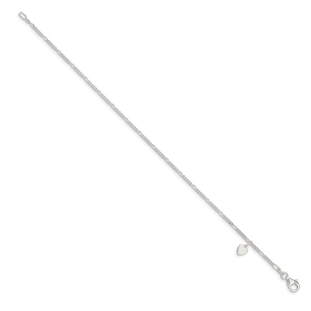 FJC Finejewelers 925 Sterling Silver Figaro Heart Dangle Anklet 9 Inches x 6 mm