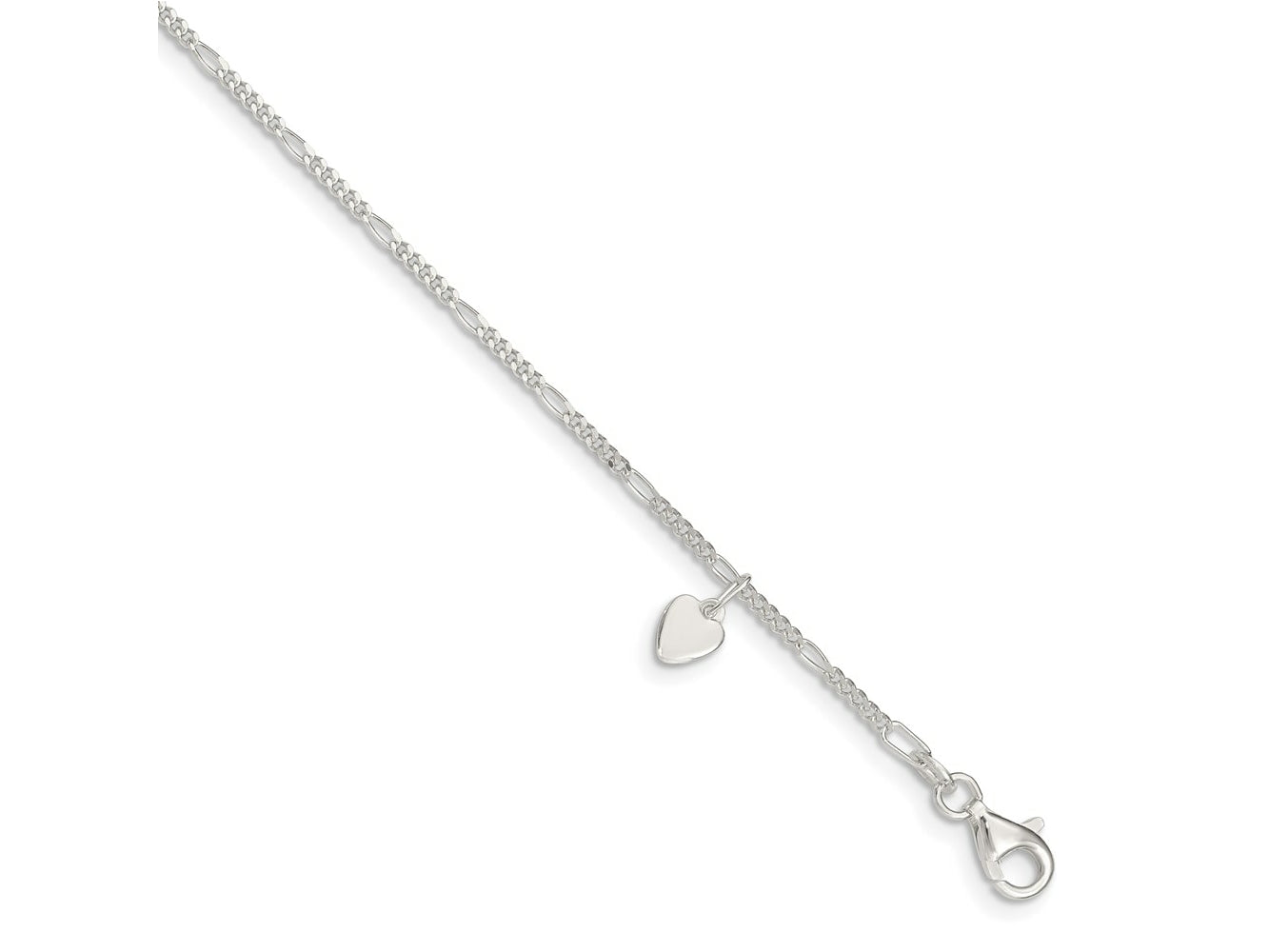 FJC Finejewelers 925 Sterling Silver Figaro Heart Dangle Anklet 9 Inches x 6 mm