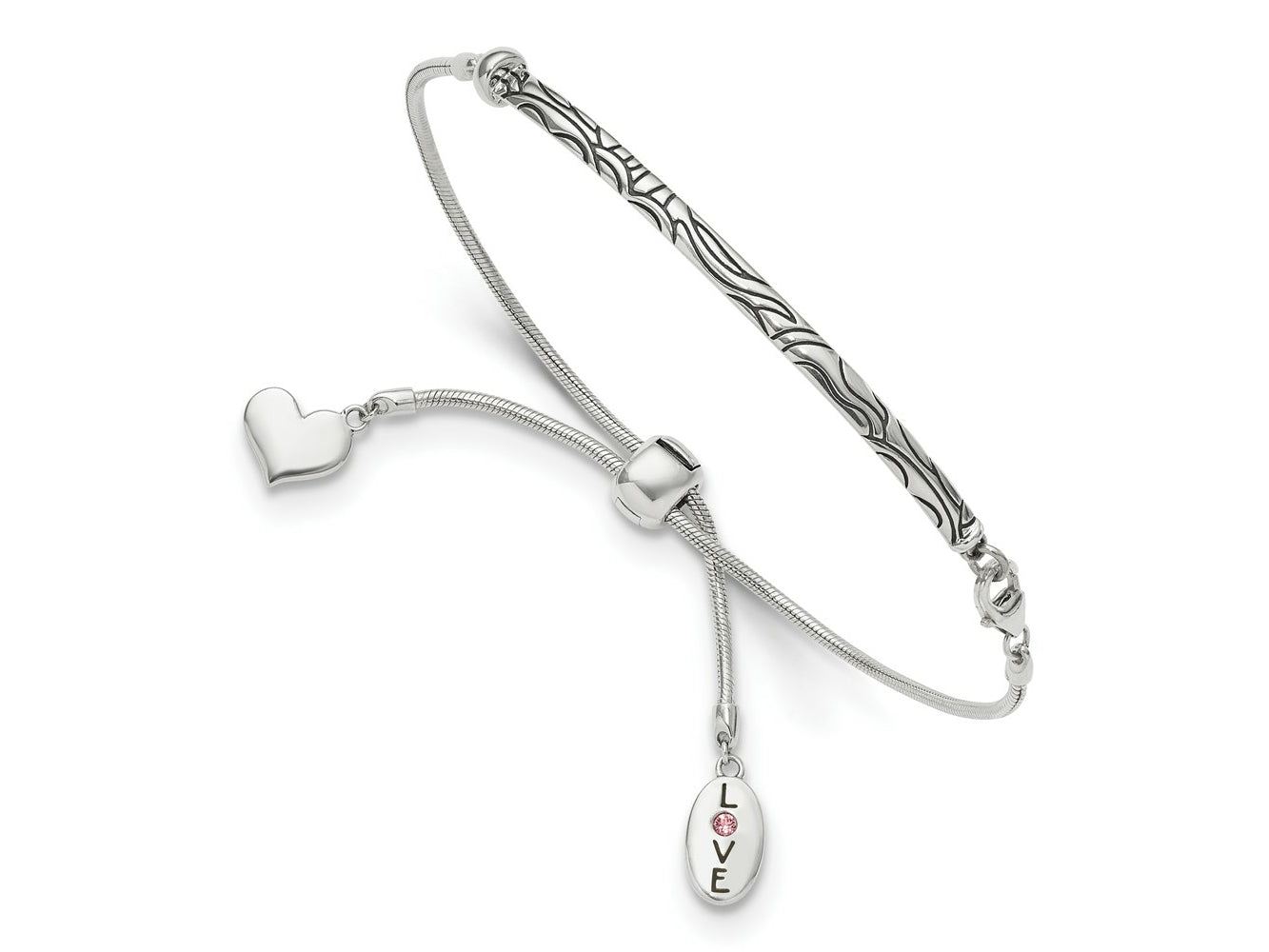 FJC Finejewelers 925 Sterling Silver Adjustable and Stretch and Wrap Antiqued Crystal Love Heart Bracelet