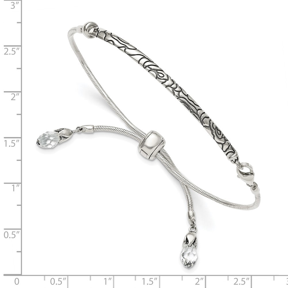 FJC Finejewelers 925 Sterling Silver Adjustable Antiqued Reflections Clear Briolette Crystal Bracelet
