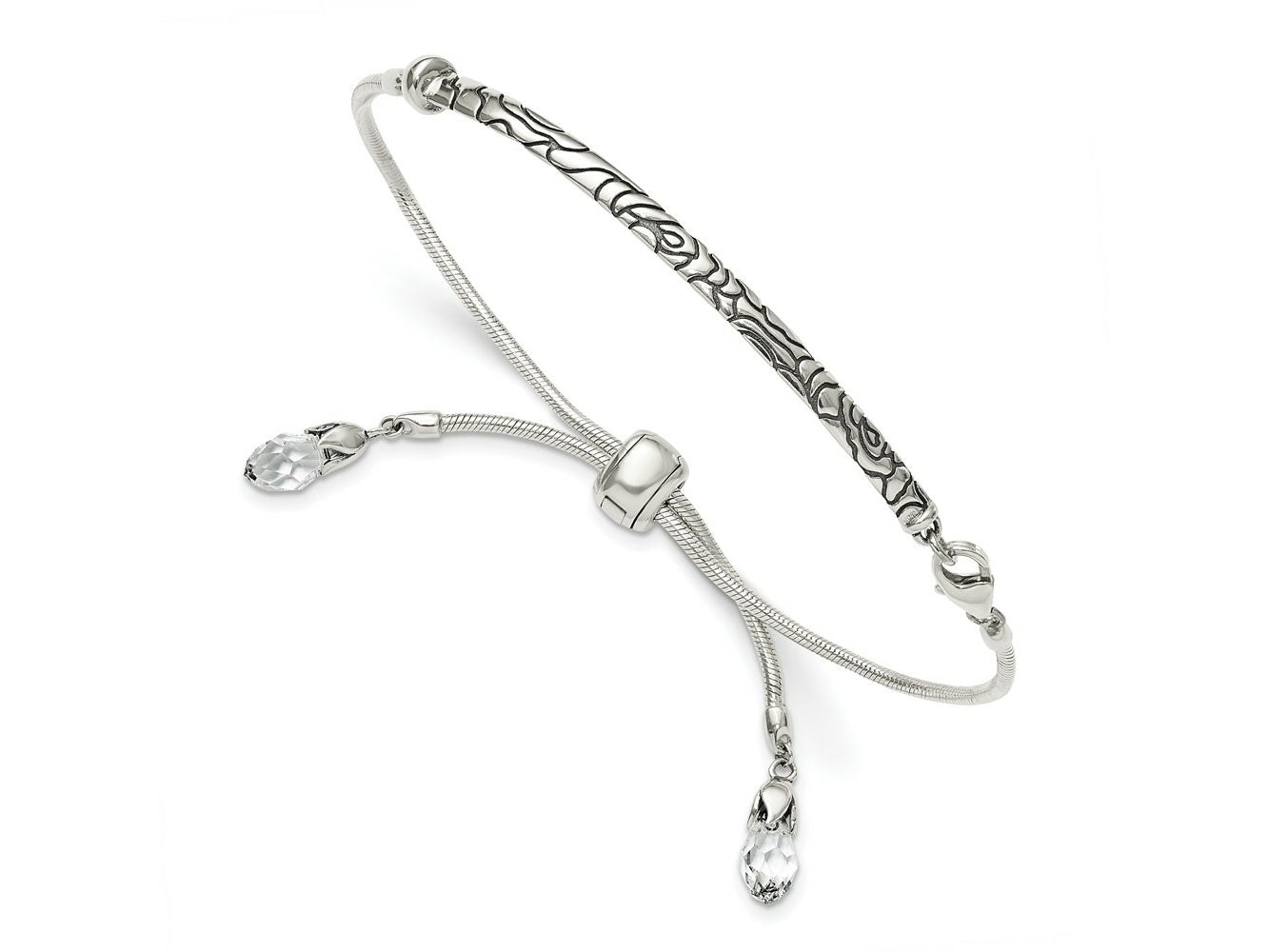 FJC Finejewelers 925 Sterling Silver Adjustable Antiqued Reflections Clear Briolette Crystal Bracelet
