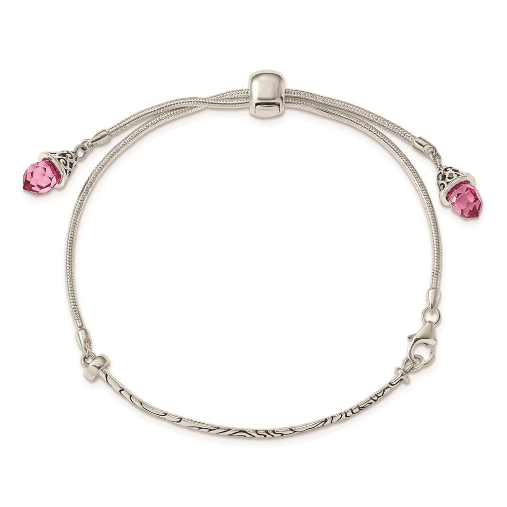 FJC Finejewelers 925 Sterling Silver Adjustable Antiqued Pink Crystal Briolette Adjustable Bracelet