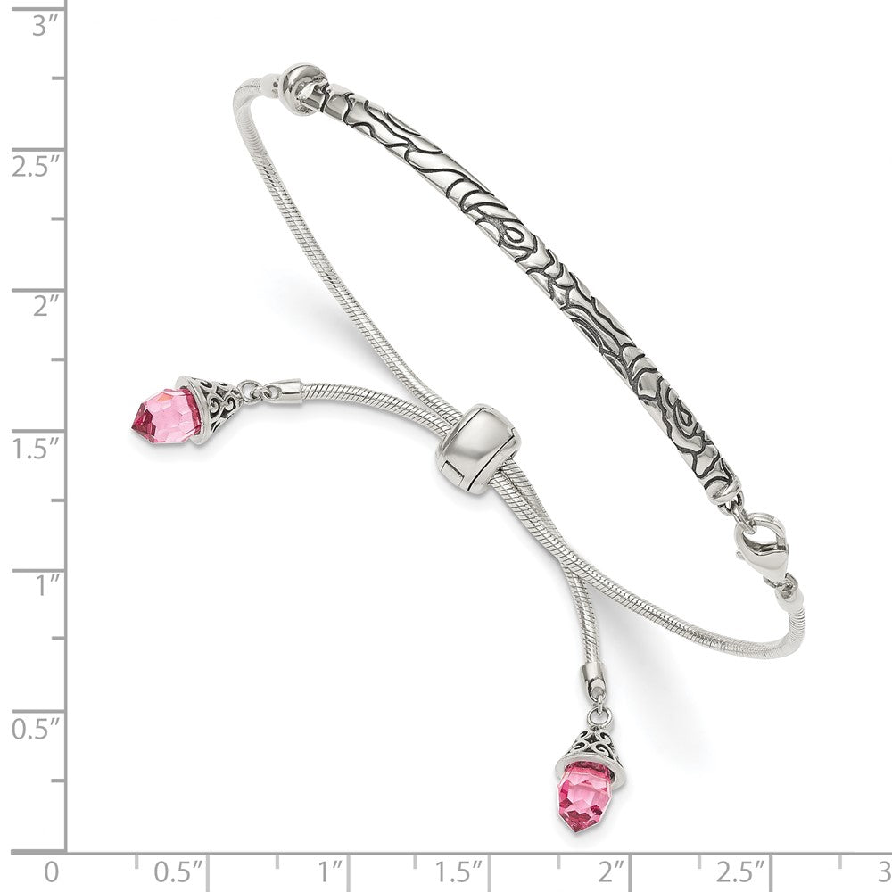FJC Finejewelers 925 Sterling Silver Adjustable Antiqued Pink Crystal Briolette Adjustable Bracelet