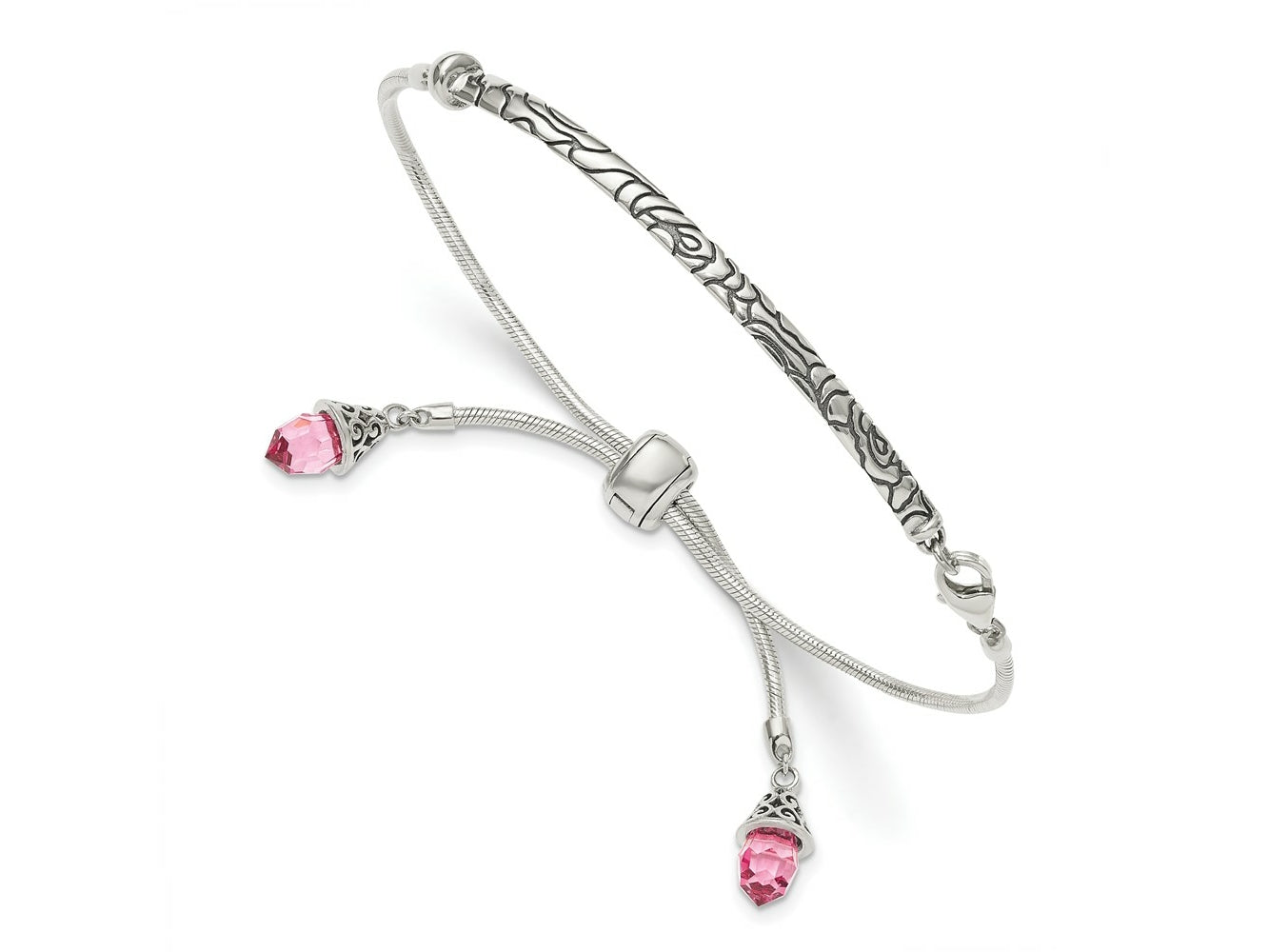 FJC Finejewelers 925 Sterling Silver Adjustable Antiqued Pink Crystal Briolette Adjustable Bracelet