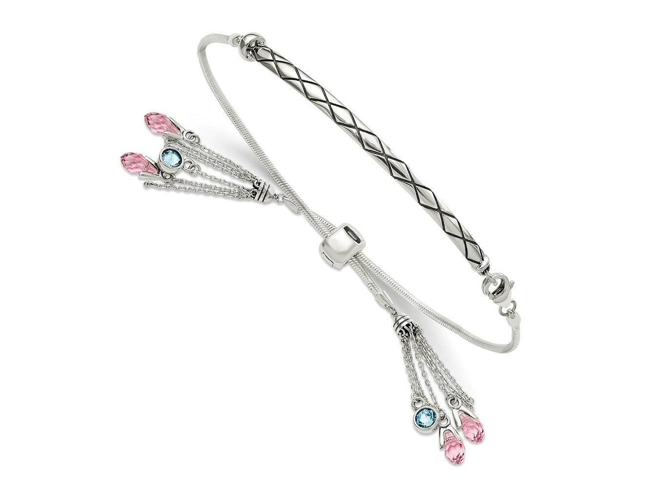 FJC Finejewelers 925 Sterling Silver Adjustable Antiqued Crystal Briolette Adjustable Bracelet