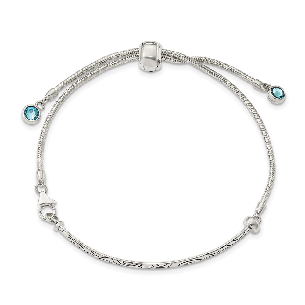 FJC Finejewelers 925 Sterling Silver Adjustable Antiqued Blue Crystal Round Bezel Adjustable Bracelet