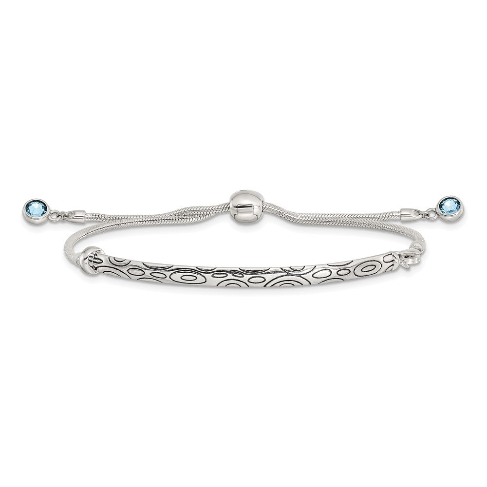 FJC Finejewelers 925 Sterling Silver Adjustable Antiqued Blue Crystal Round Bezel Adjustable Bracelet