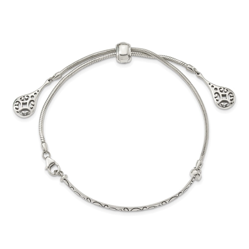FJC Finejewelers 925 Sterling Silver Adjustable Antiqued Filigree Drops Adjustable Bracelet