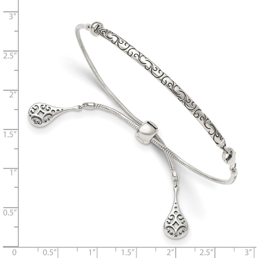 FJC Finejewelers 925 Sterling Silver Adjustable Antiqued Filigree Drops Adjustable Bracelet