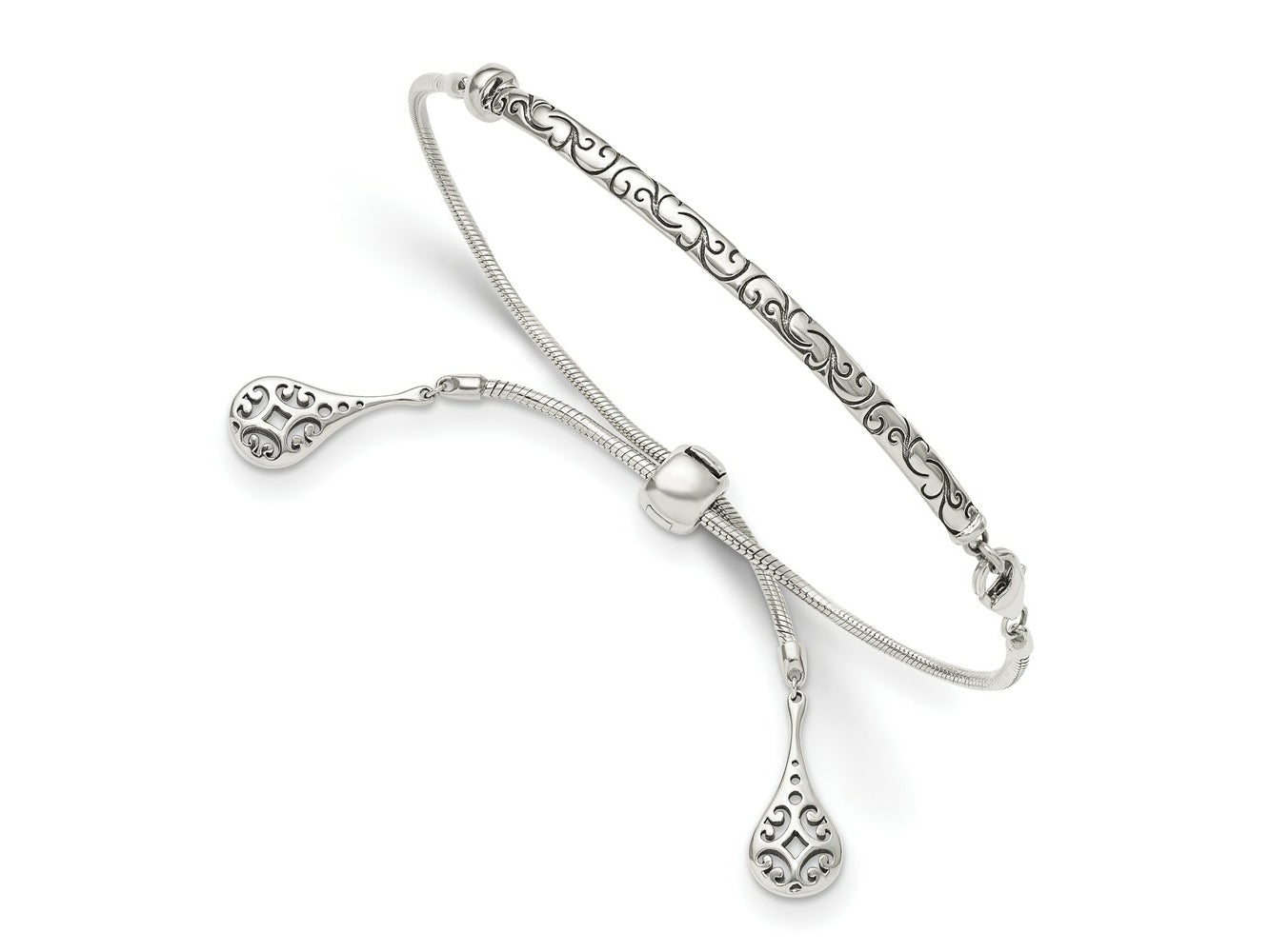 FJC Finejewelers 925 Sterling Silver Adjustable Antiqued Filigree Drops Adjustable Bracelet