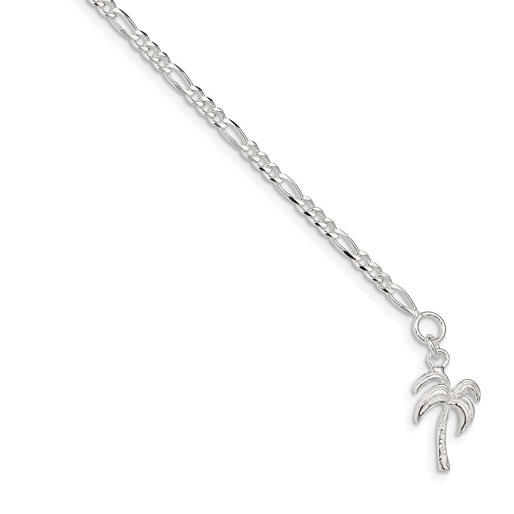 FJC Finejewelers 925 Sterling Silver Hand Made Figaro Palm Tree Anklet 9 Inches x 12 mm