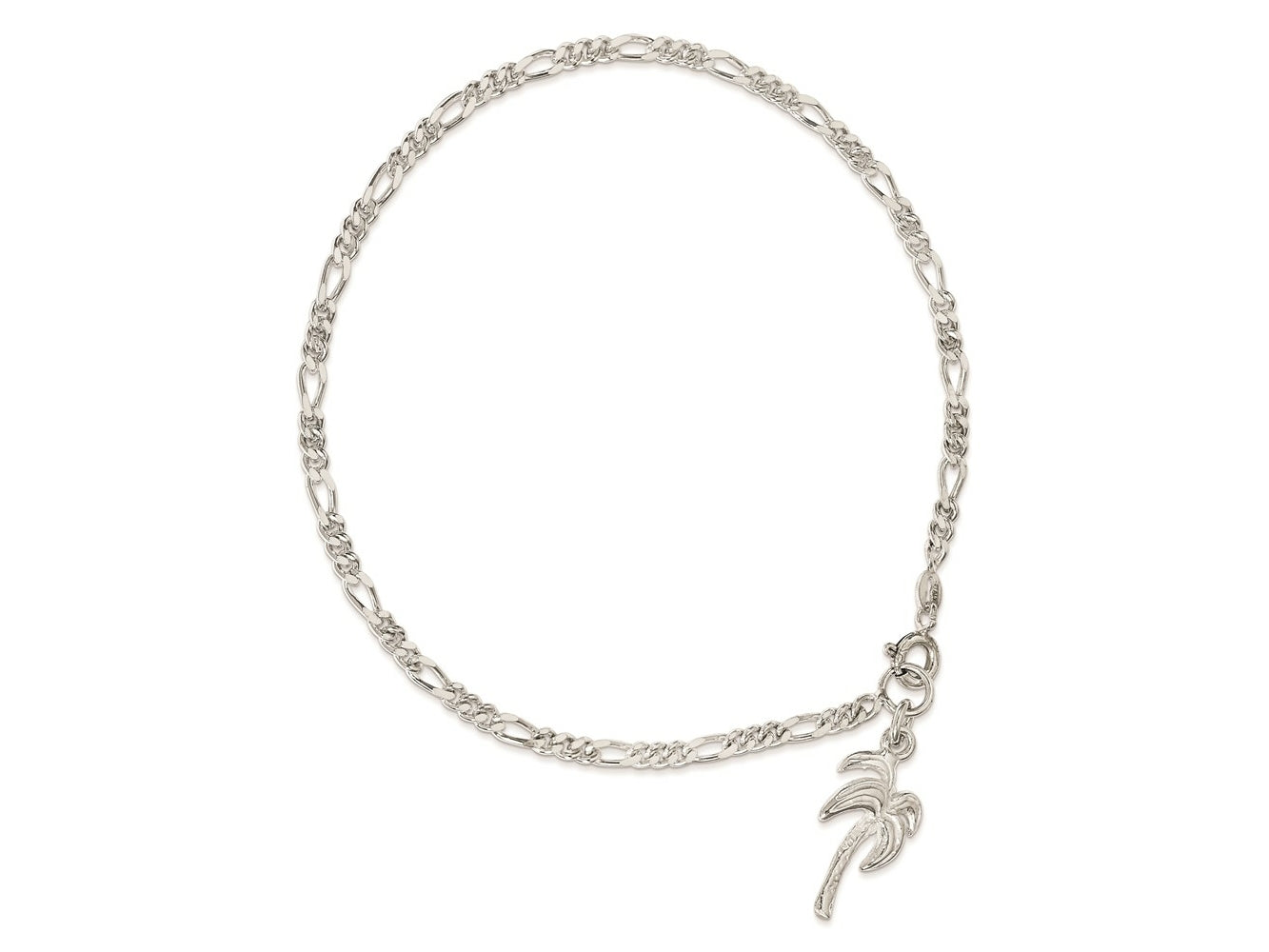 FJC Finejewelers 925 Sterling Silver Hand Made Figaro Palm Tree Anklet 9 Inches x 12 mm
