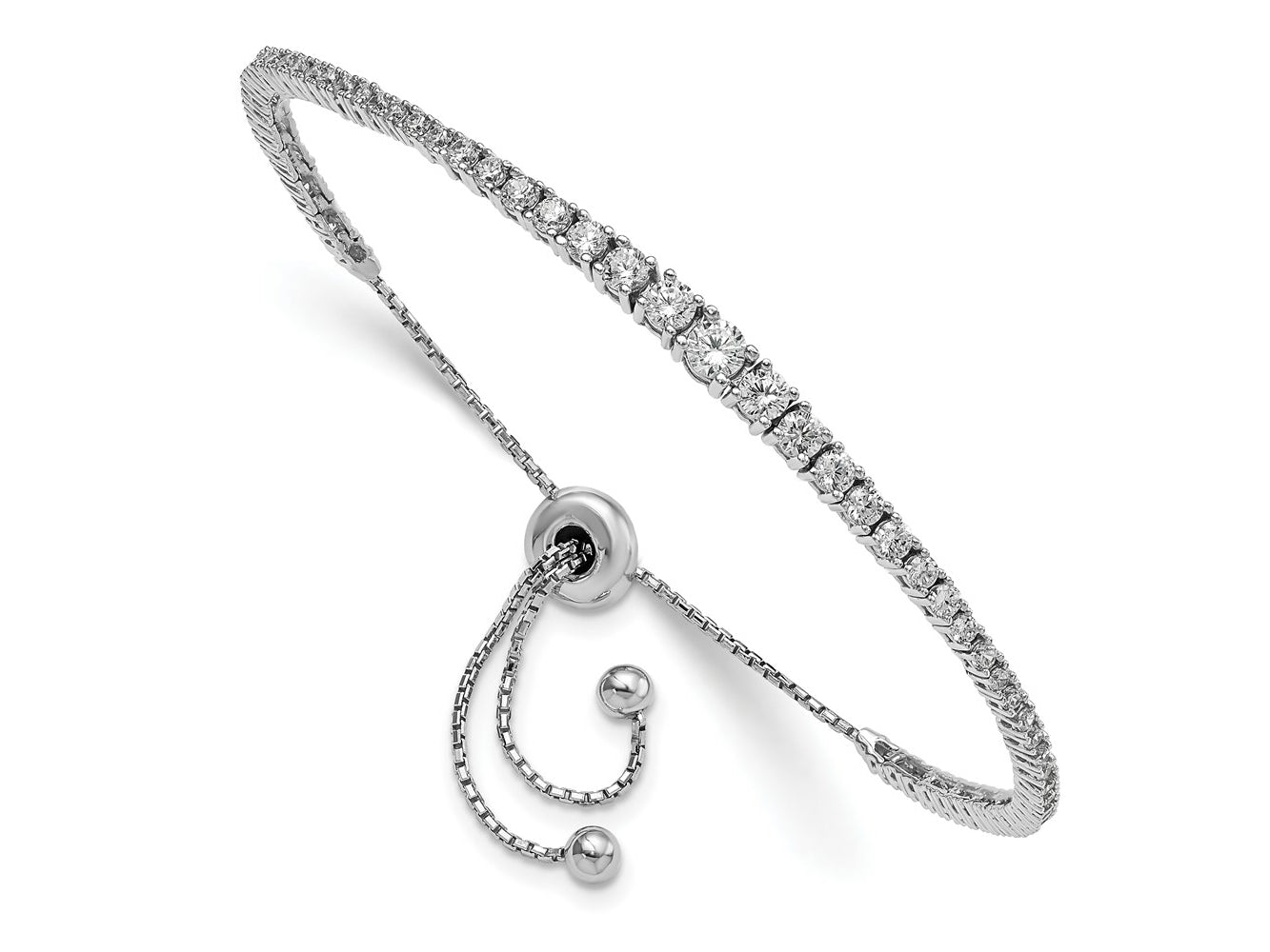 FJC Finejewelers 925 Sterling Silver CZ Rhodium Plated CZ 67 Stone 5 to 9 inch Adjustable Bracelet