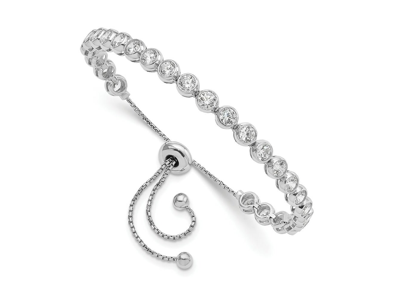 FJC Finejewelers 925 Sterling Silver Box Rhodium Plated CZ 26 Stone Adjustable Bracelet 4.92 mm