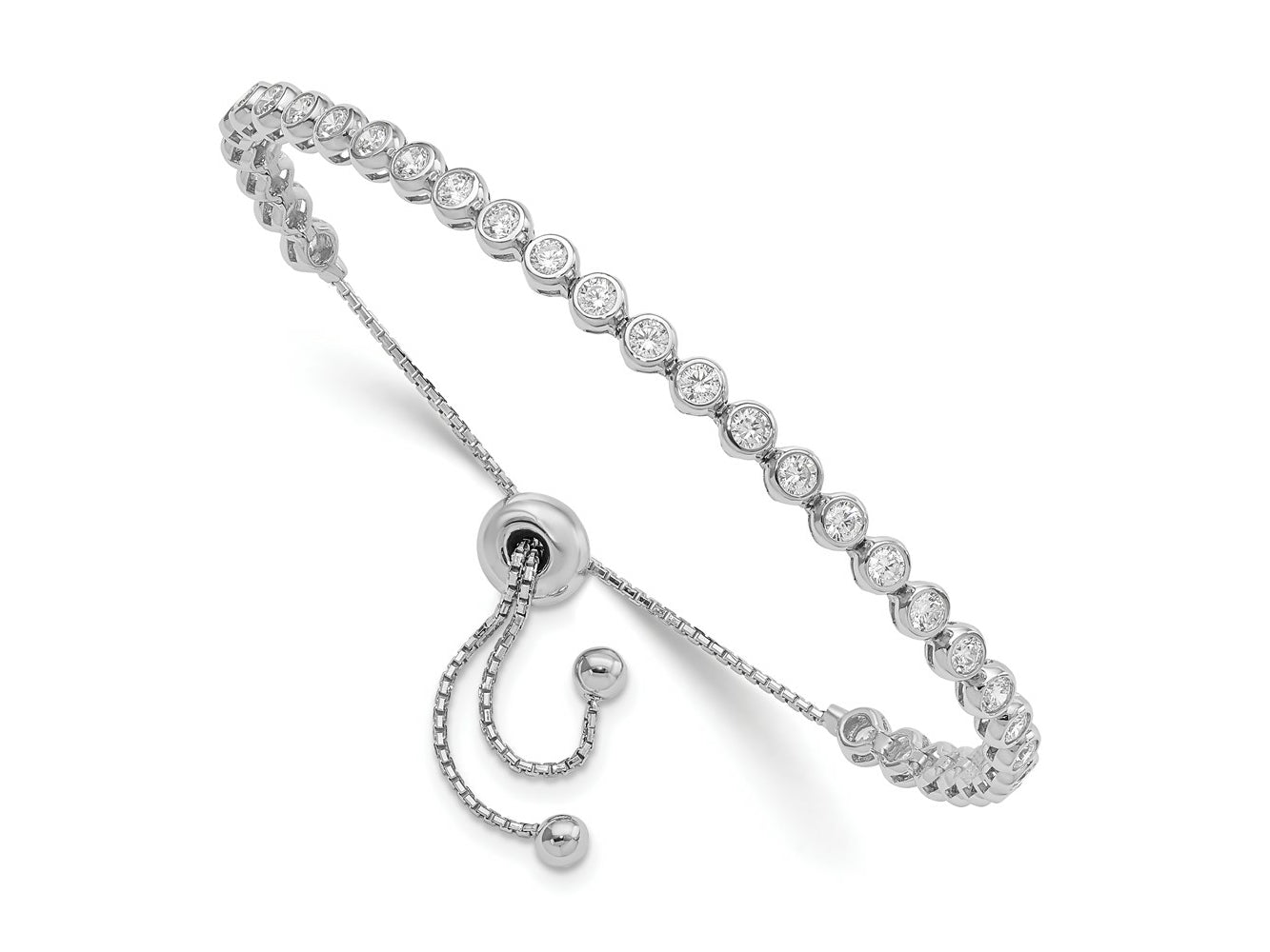 FJC Finejewelers 925 Sterling Silver Box Rhodium Plated CZ Adjustable Bracelet 3.87 mm