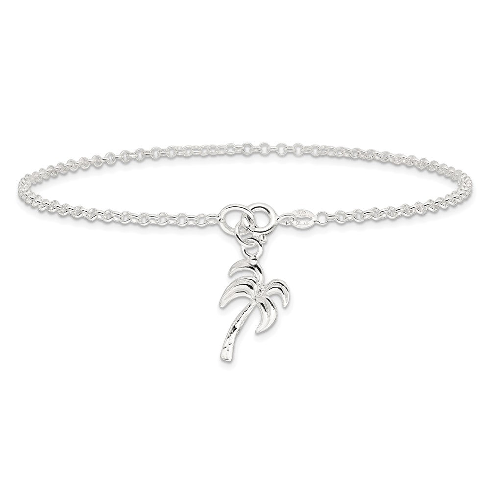 FJC Finejewelers 925 Sterling Silver Hand Made Rolo Palm Tree Anklet 9 Inches x 12 mm