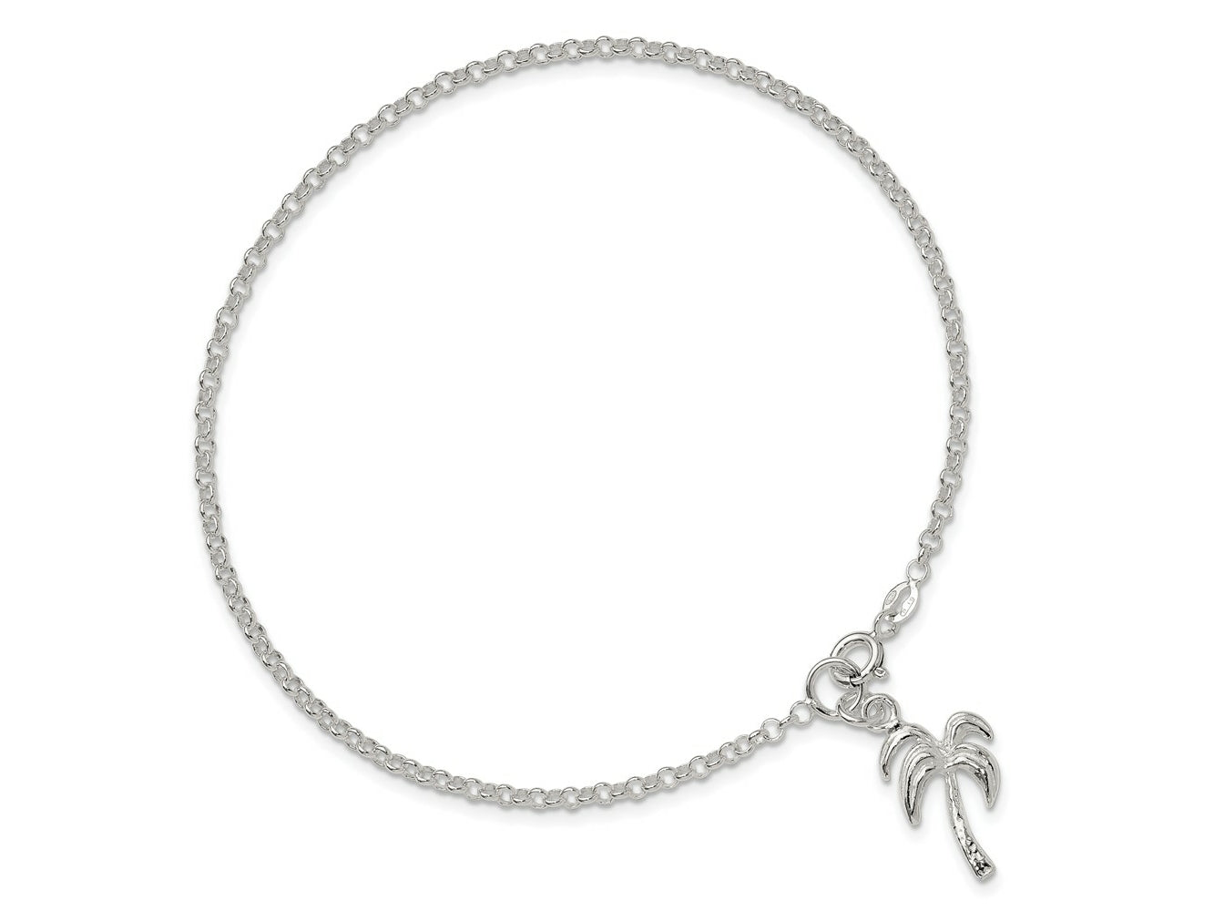 FJC Finejewelers 925 Sterling Silver Hand Made Rolo Palm Tree Anklet 9 Inches x 12 mm